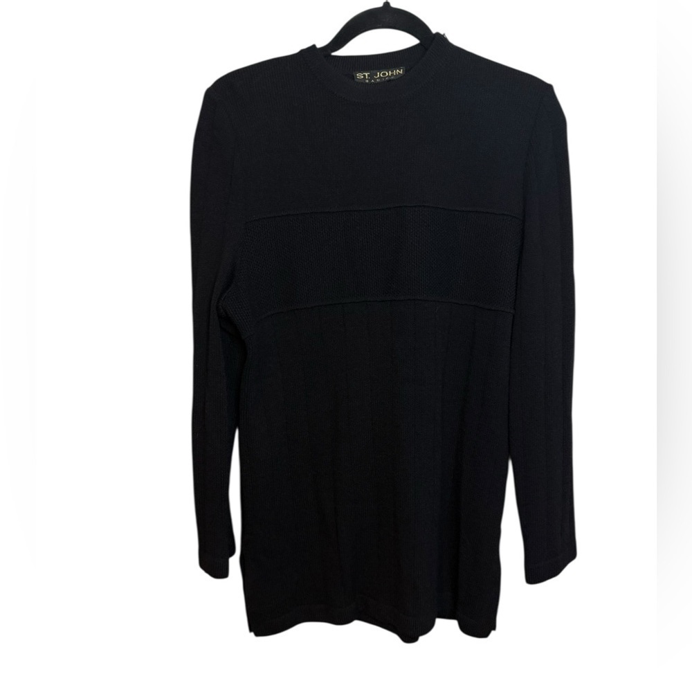 St. John Black Textured Santana Knit Tunic Sweater